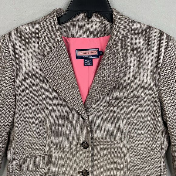 Vineyard Vines Blazer Womens 14 Brown Herringbone Jacket Preppy Academia Career - Picture 2 of 13